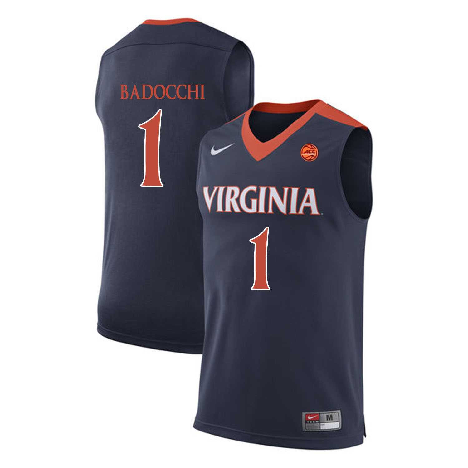 Virginia Cavaliers #1 Francesco Badocchi Navy College Basketball Jersey